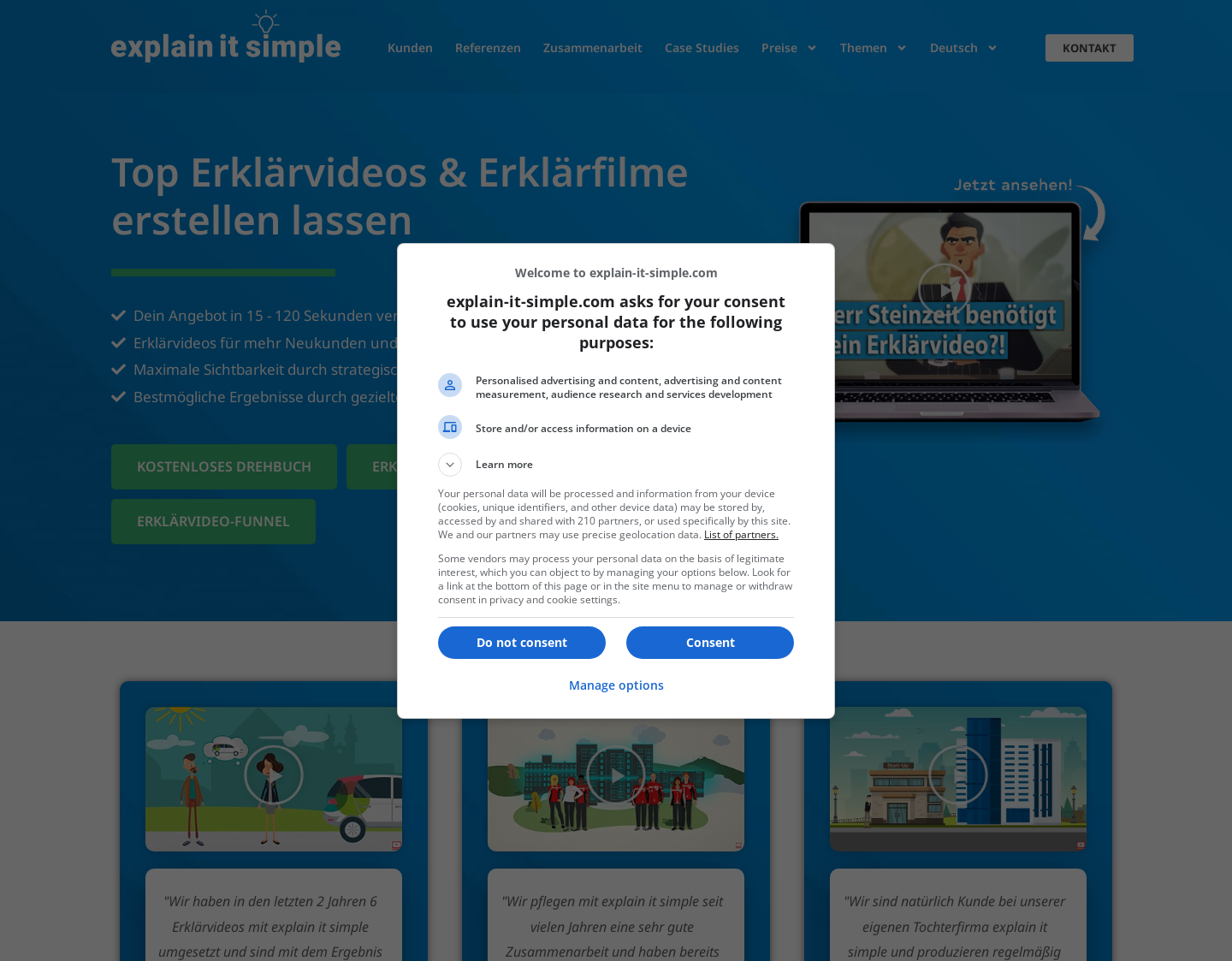 Aktuelle Website-Vorschau von Erklärvideos die Deine Kunden