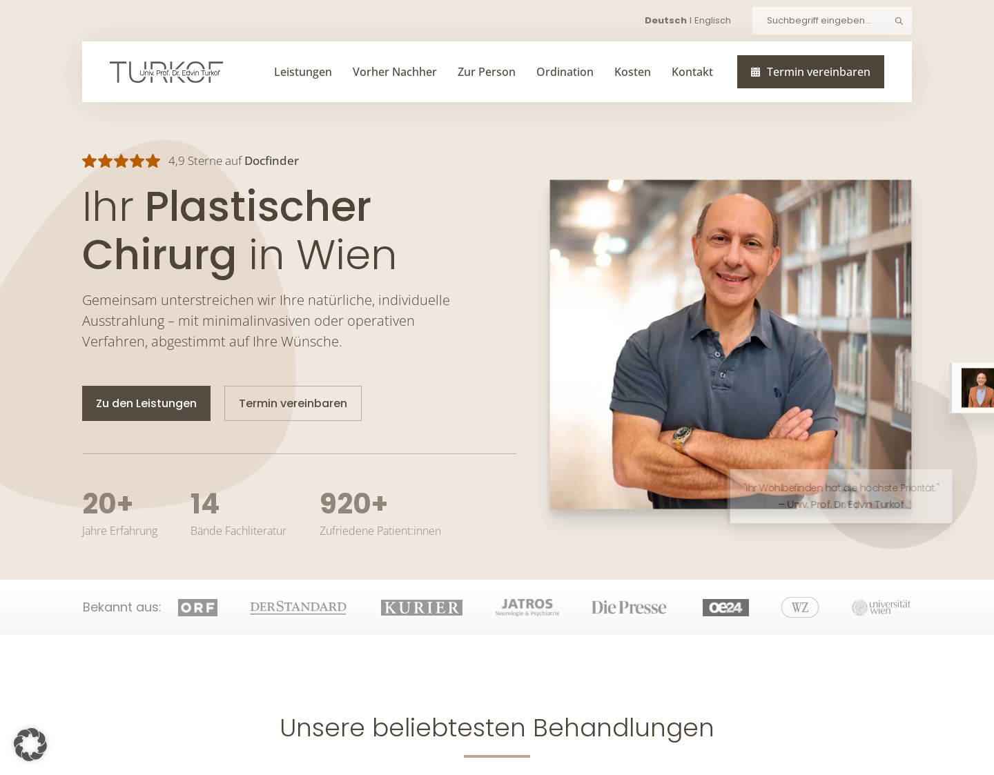 Aktuelle Website-Vorschau von Ordination Univ.-Prof. Dr. Edvin Turkof