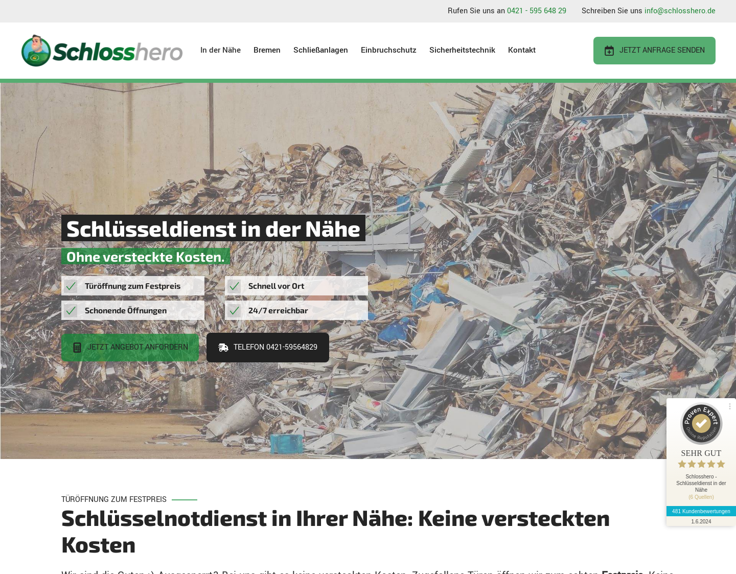 Aktuelle Website-Vorschau von Schlosshero - Schlüsseldienst Bremen