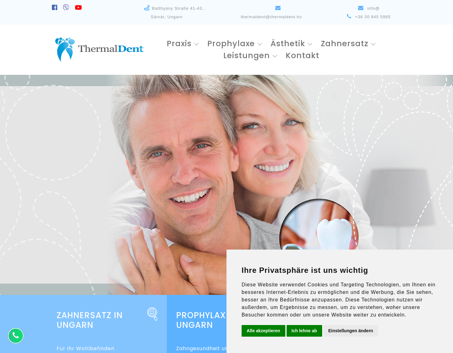 Aktuelle Website-Vorschau von ThermalDent Zahnersatz & Implantologie Ungarn