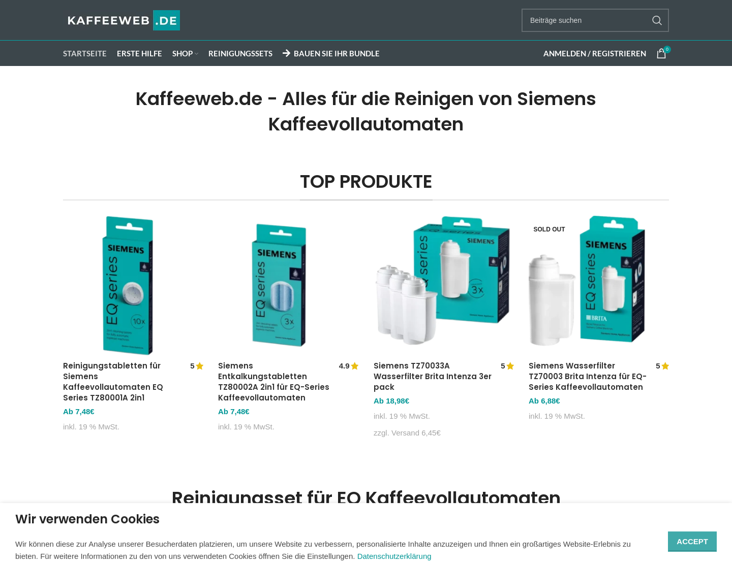 Aktuelle Website-Vorschau von Kaffeeweb