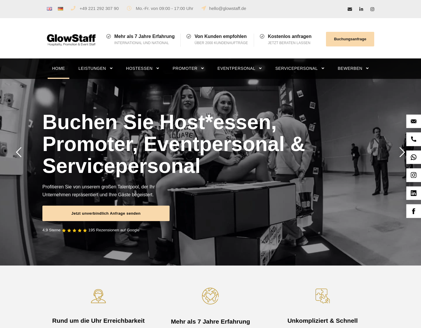 Aktuelle Website-Vorschau von GlowStaff