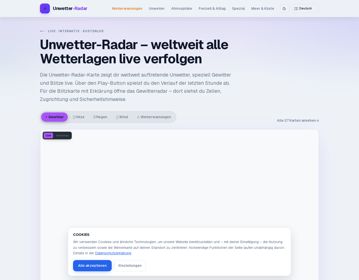Aktuelle Website-Vorschau von Unwetter Radar