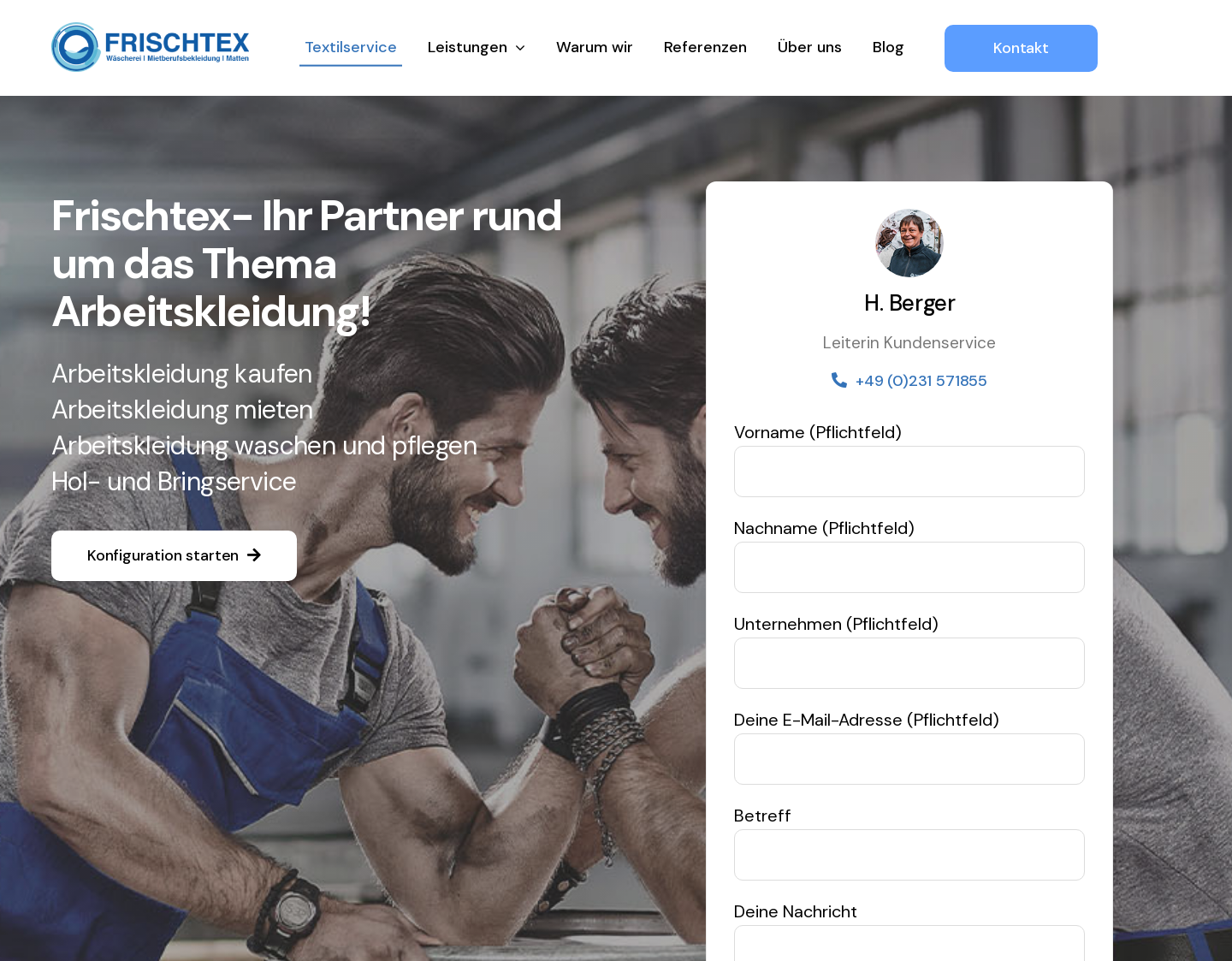 Aktuelle Website-Vorschau von Arbeitskleidung von Frischtex