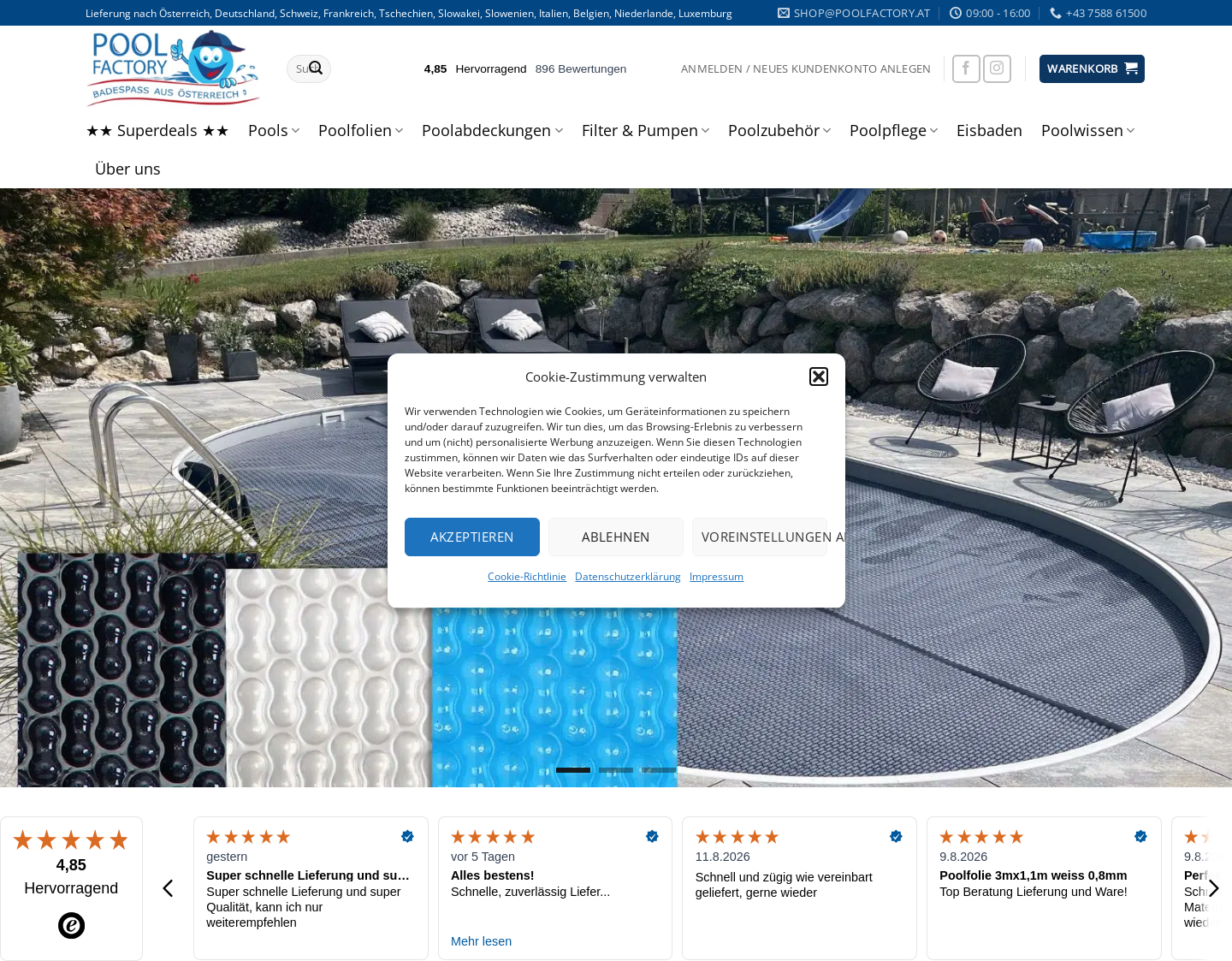 Aktuelle Website-Vorschau von Stahlwandpools