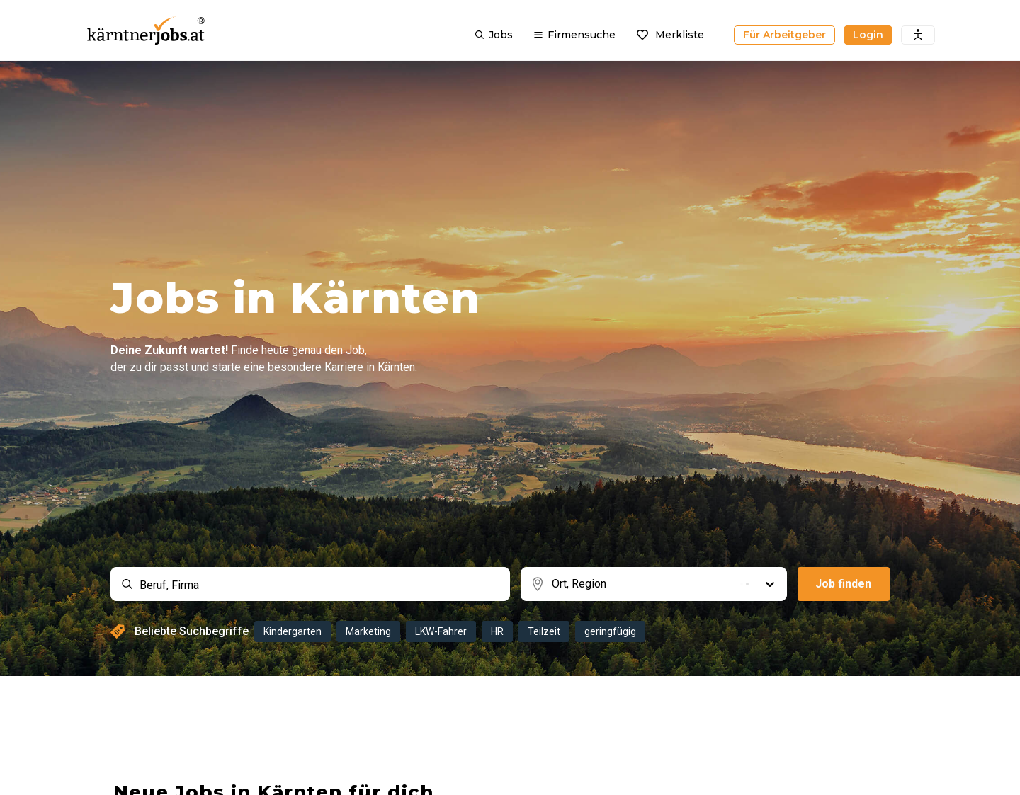 Aktuelle Website-Vorschau von Stellenangebote in Kärnten