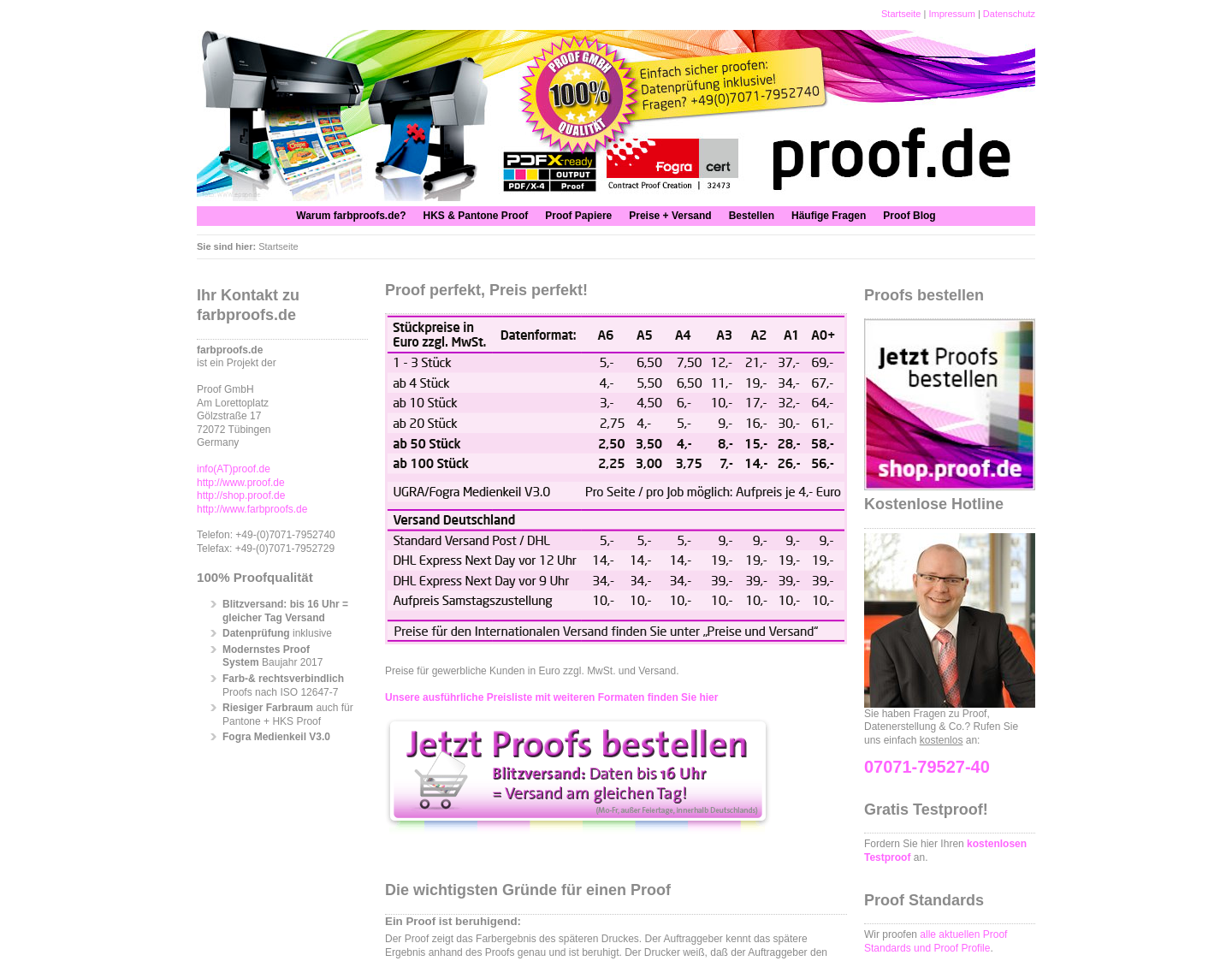 Aktuelle Website-Vorschau von Farbproofs.de - farbverbindliche Proofs