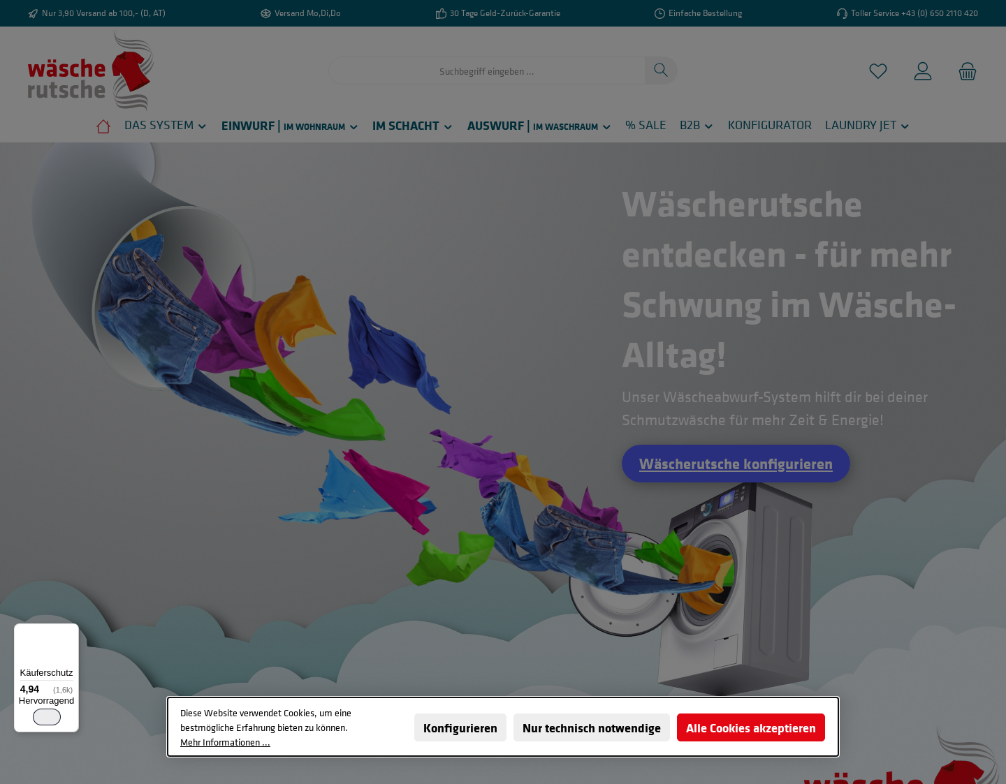 Aktuelle Website-Vorschau von wäscherutsche - bringt Wäsche zum Fliegen