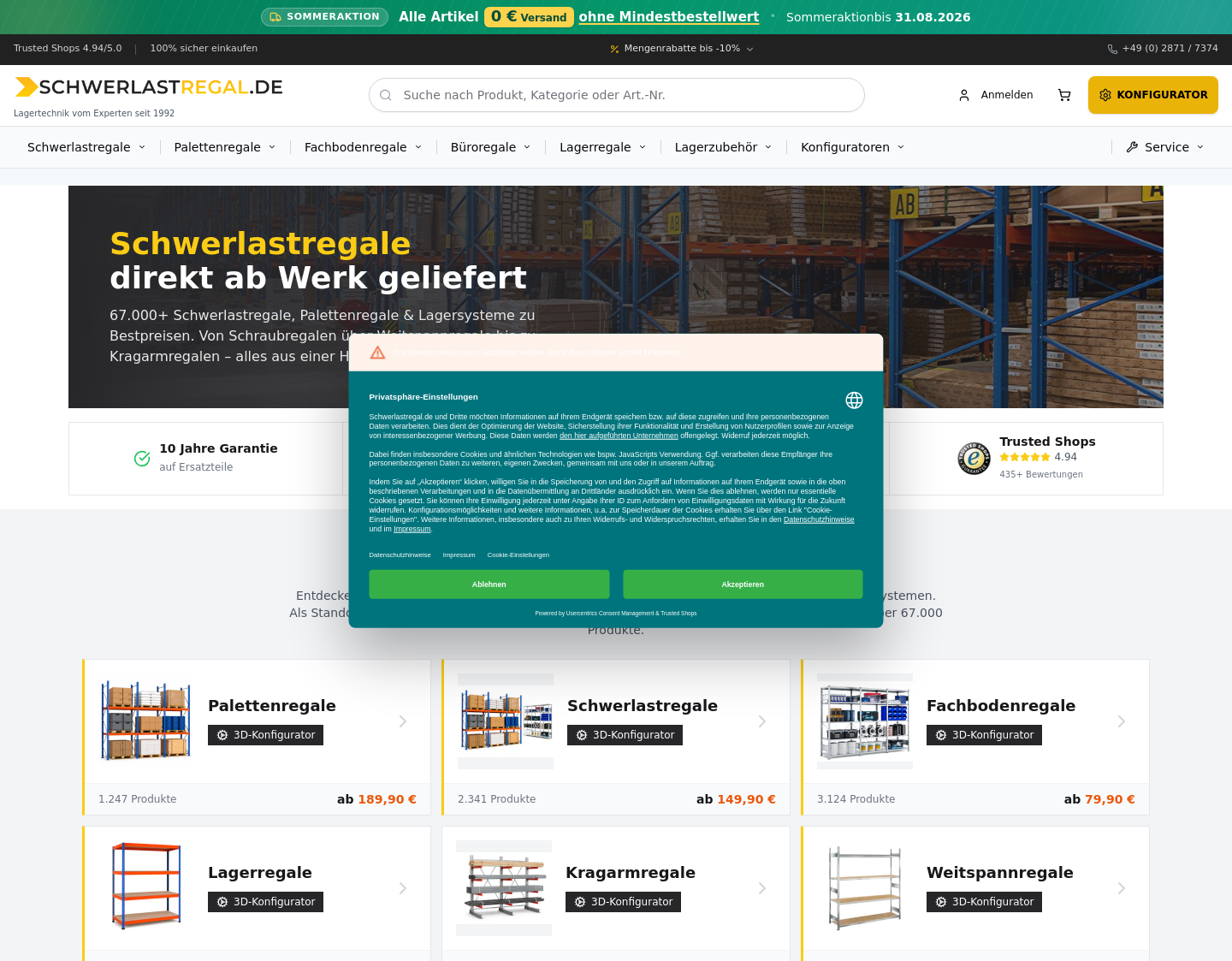 Aktuelle Website-Vorschau von Schwerlastregal