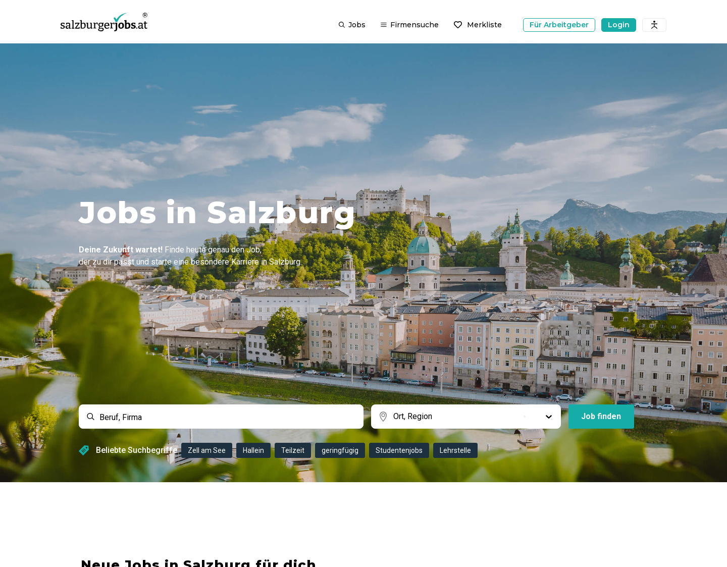 Aktuelle Website-Vorschau von salzburgerjobs.at - Interessante offene Stellen