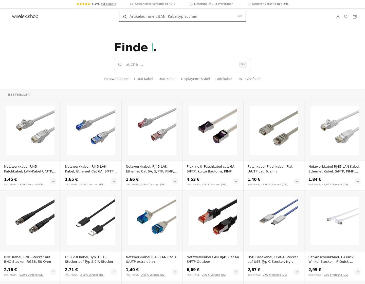 Aktuelle Website-Vorschau von wirelex - Ihr Kabel Shop mit spezieller Beratung