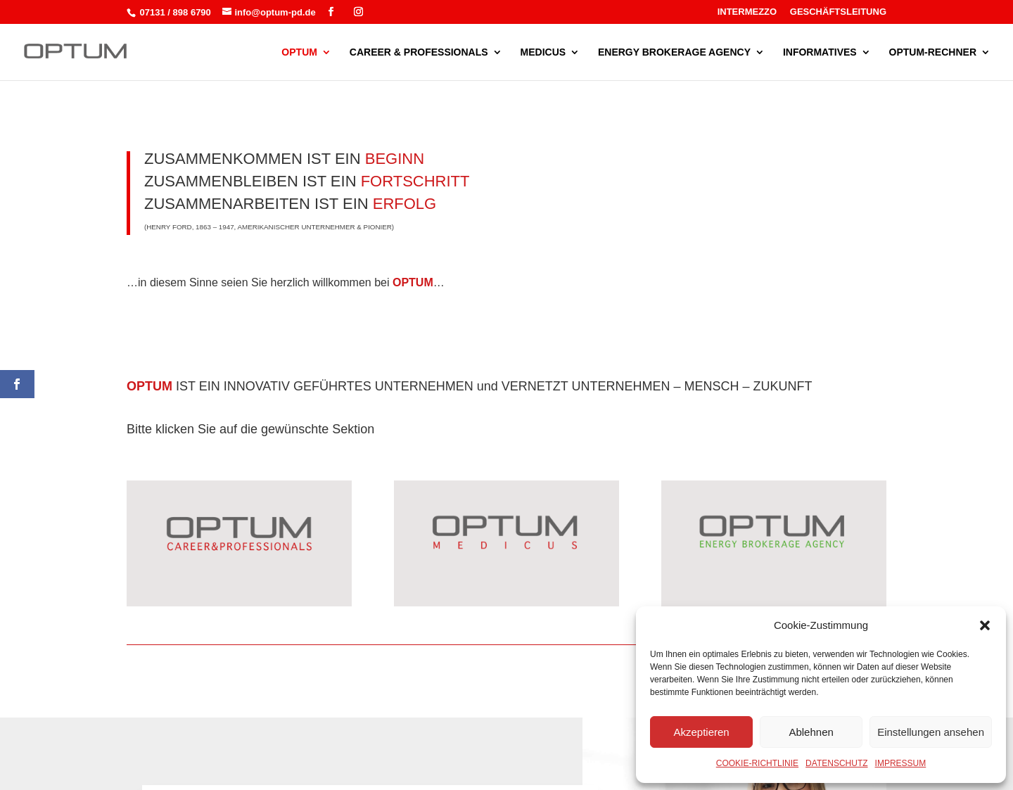 Aktuelle Website-Vorschau von OPTUM GmbH - Kompetenz in Personaldienstleistungen