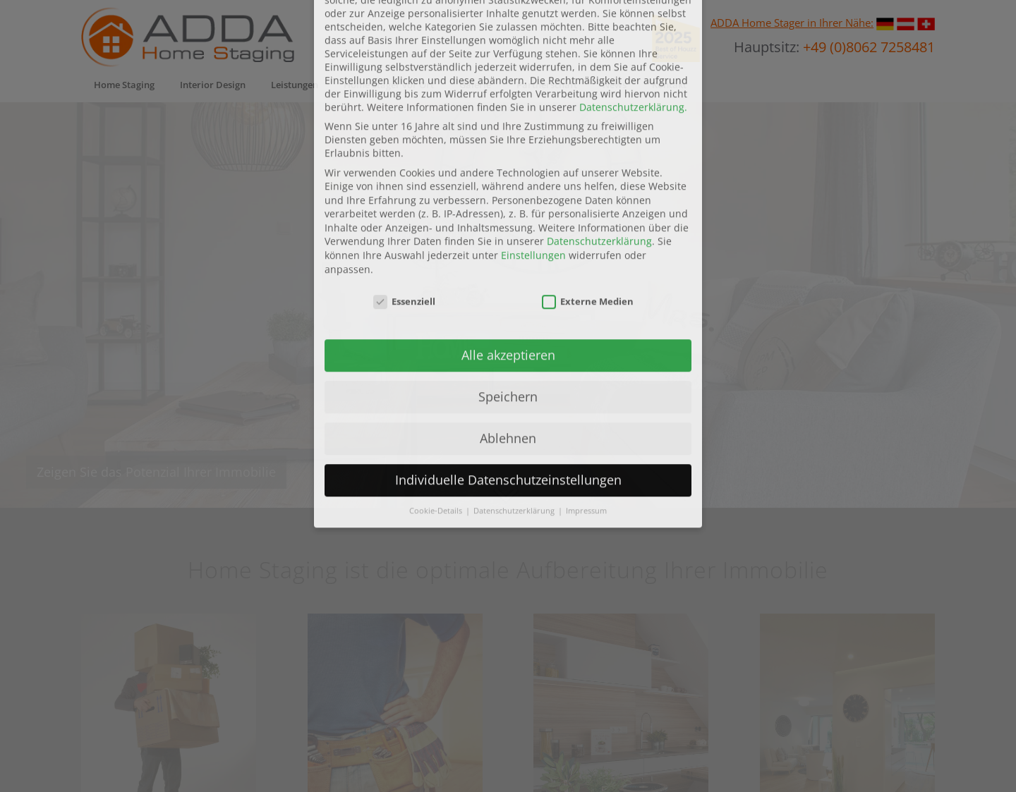 Aktuelle Website-Vorschau von ADDA Home Staging und Interior Design