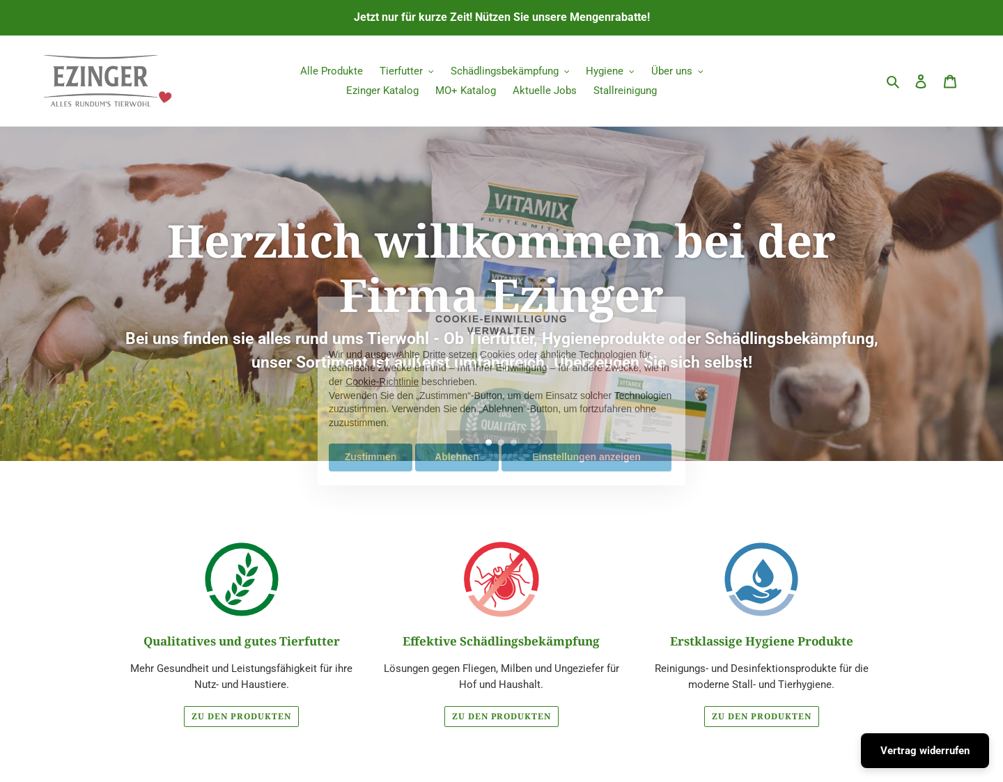 Aktuelle Website-Vorschau von Ezinger GmbH