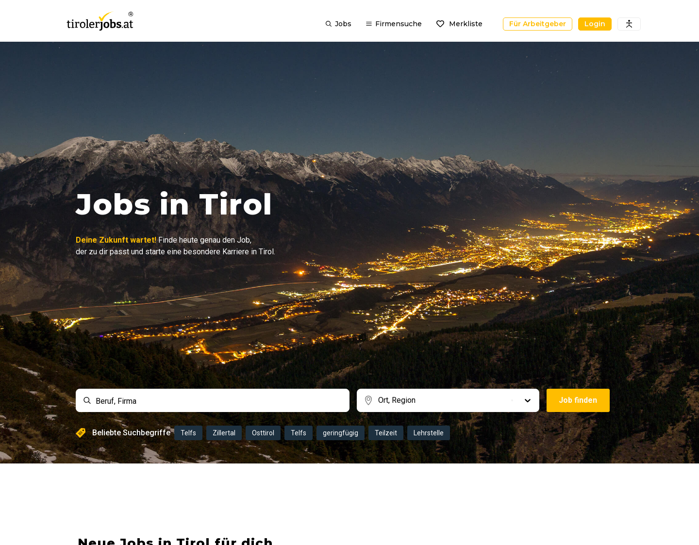 Aktuelle Website-Vorschau von Jobbörse Tirol