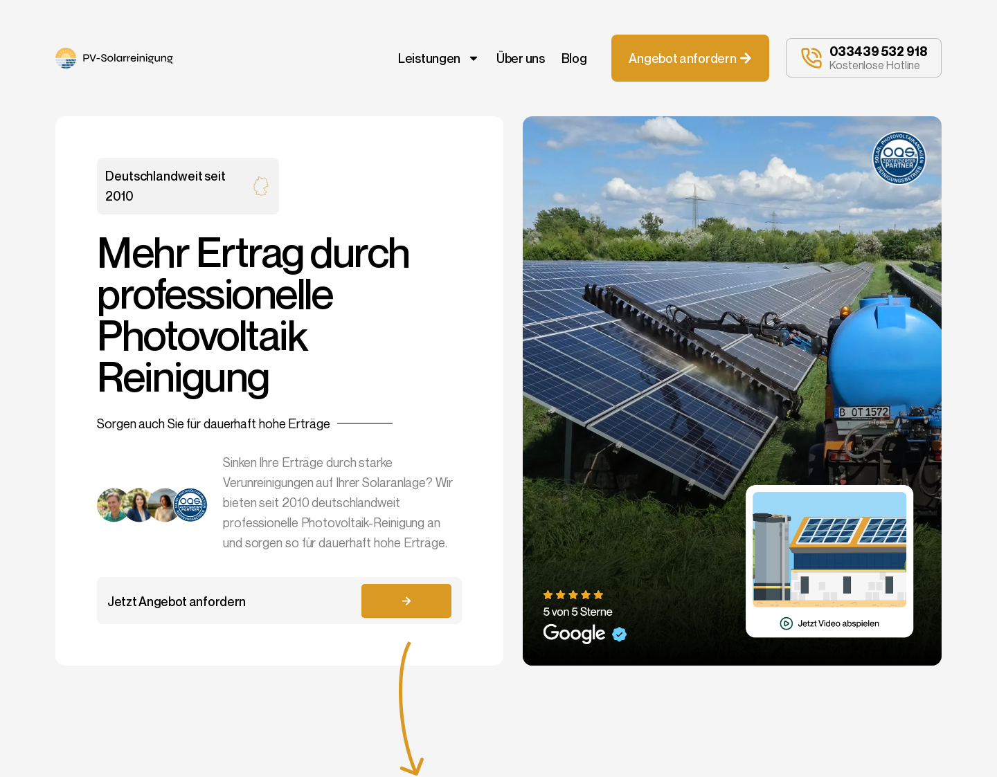 Aktuelle Website-Vorschau von PV Solarreinigung