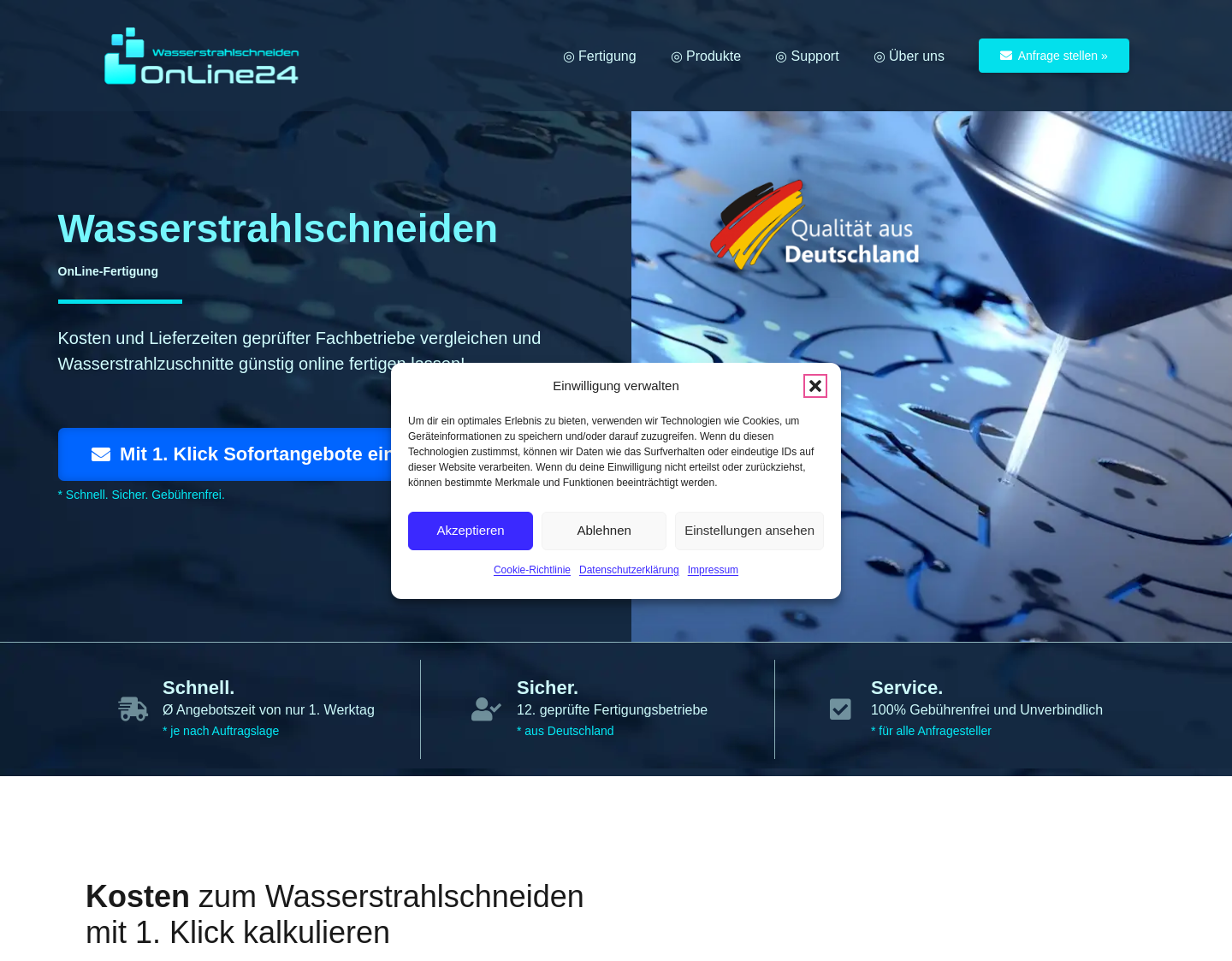 Aktuelle Website-Vorschau von Wasserstrahlschneiden OnLine24