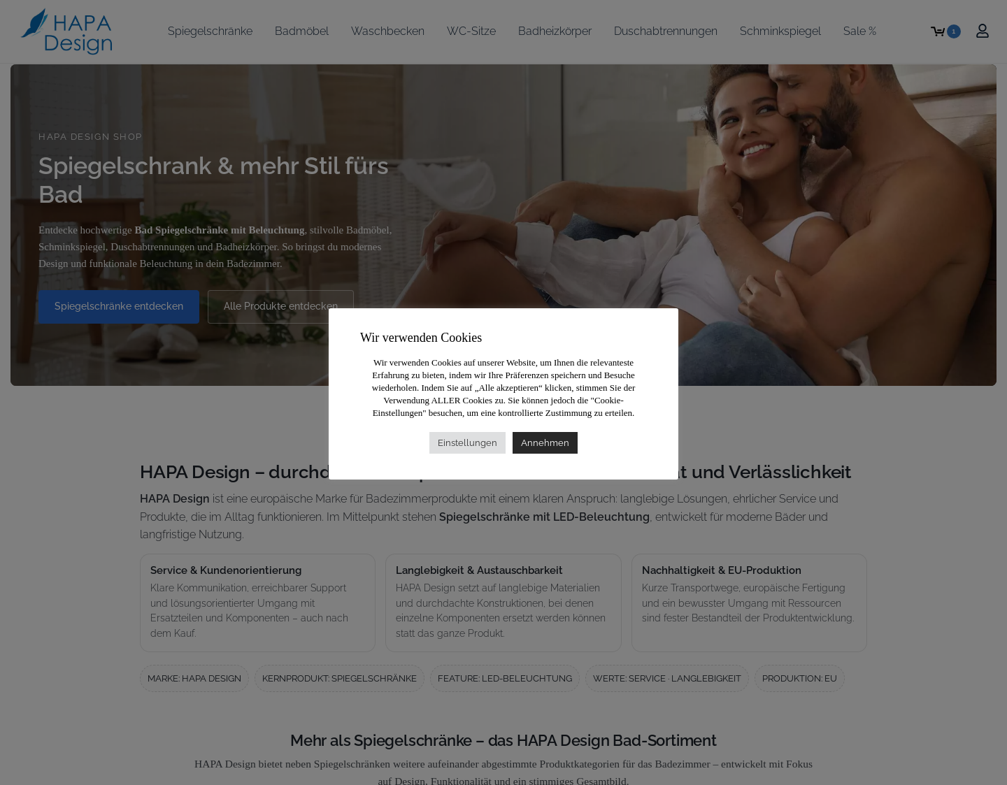 Aktuelle Website-Vorschau von HAPA Design Shop