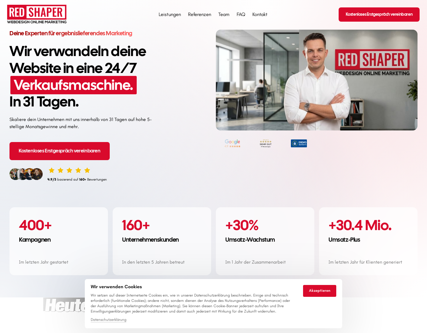 Aktuelle Website-Vorschau von Redshaper - Webdesign & Online Marketing
