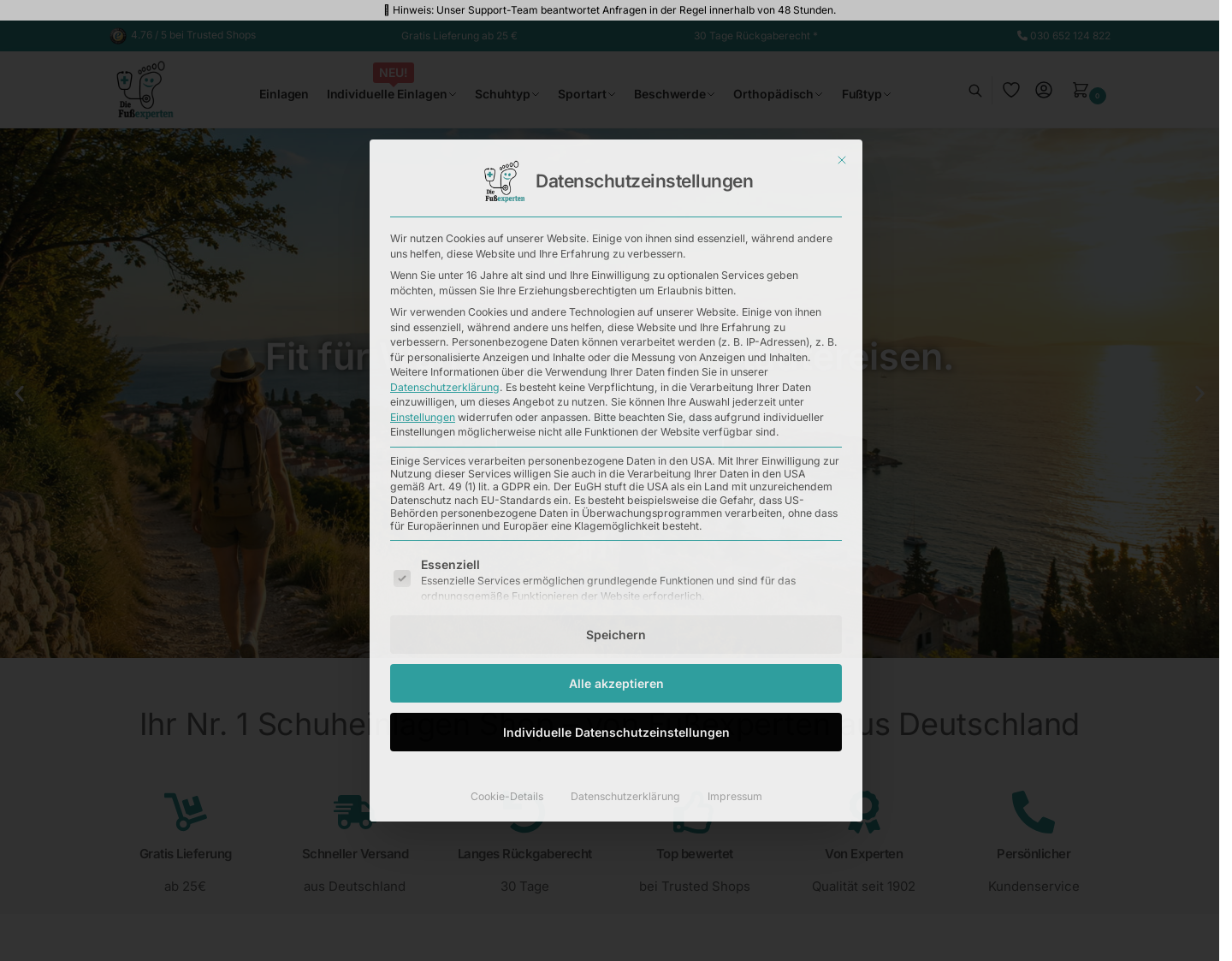 Aktuelle Website-Vorschau von Shop für Einlagen & Einlegesohlen