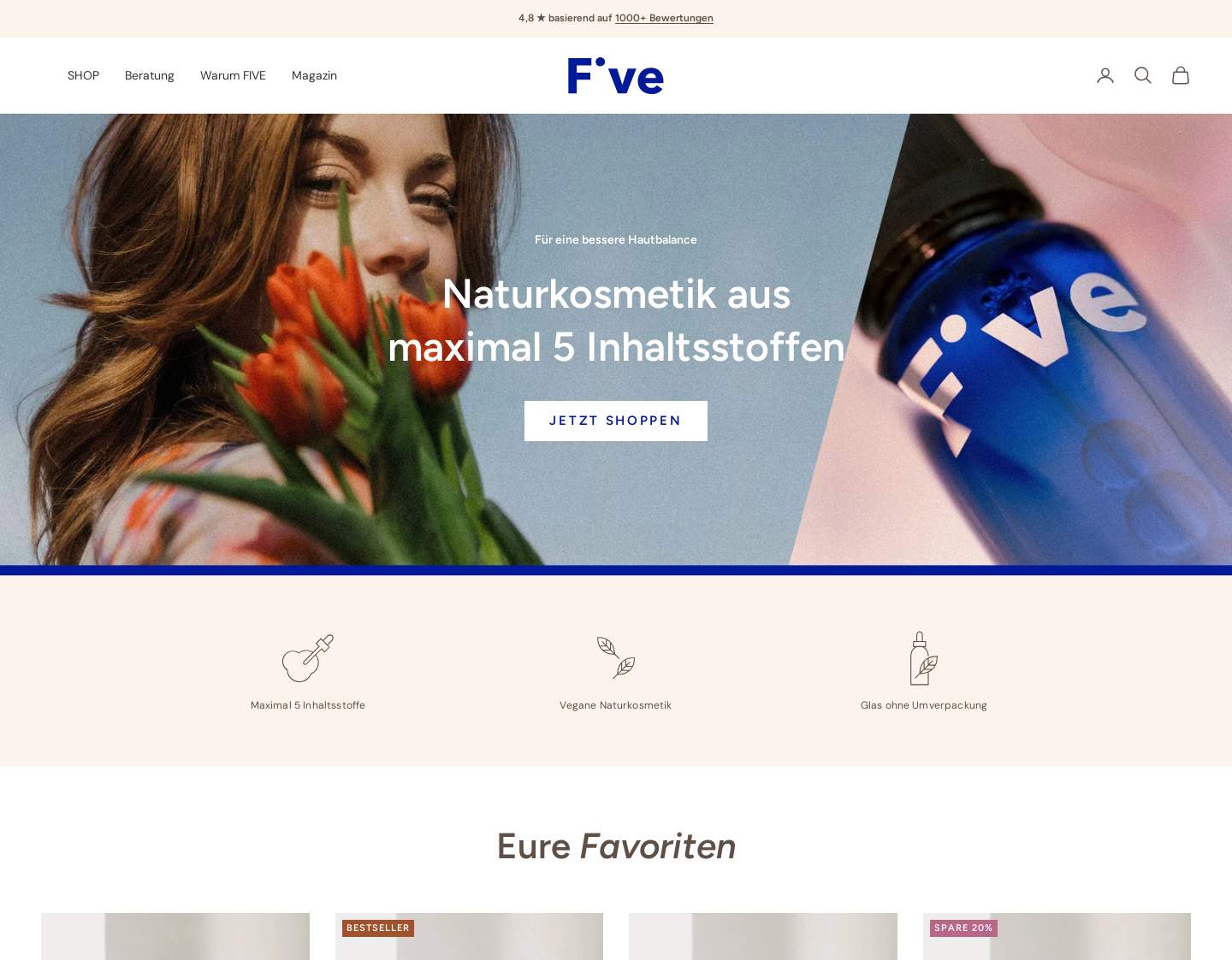 Aktuelle Website-Vorschau von Five Skincare GmbH