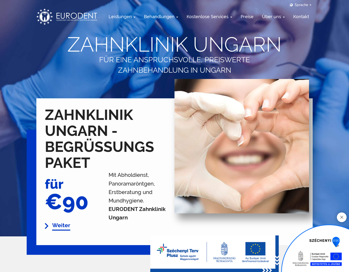 Aktuelle Website-Vorschau von Eurodent Zahnklinik Ungarn