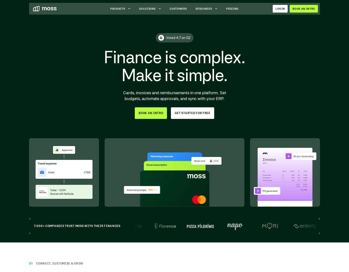 Aktuelle Website-Vorschau von Moss - digitales Ausgabenmanagment