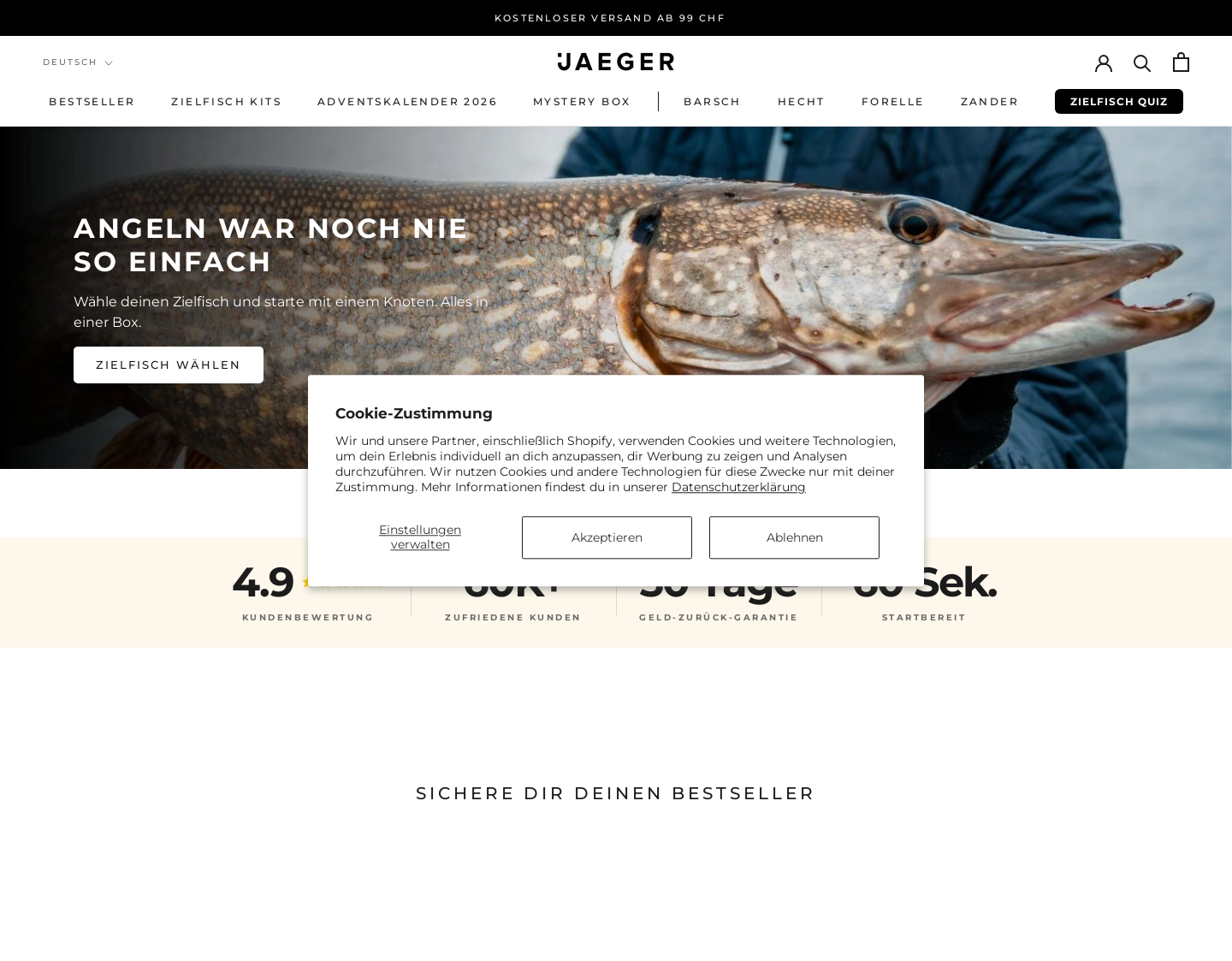 Aktuelle Website-Vorschau von Jaeger Fishing AG