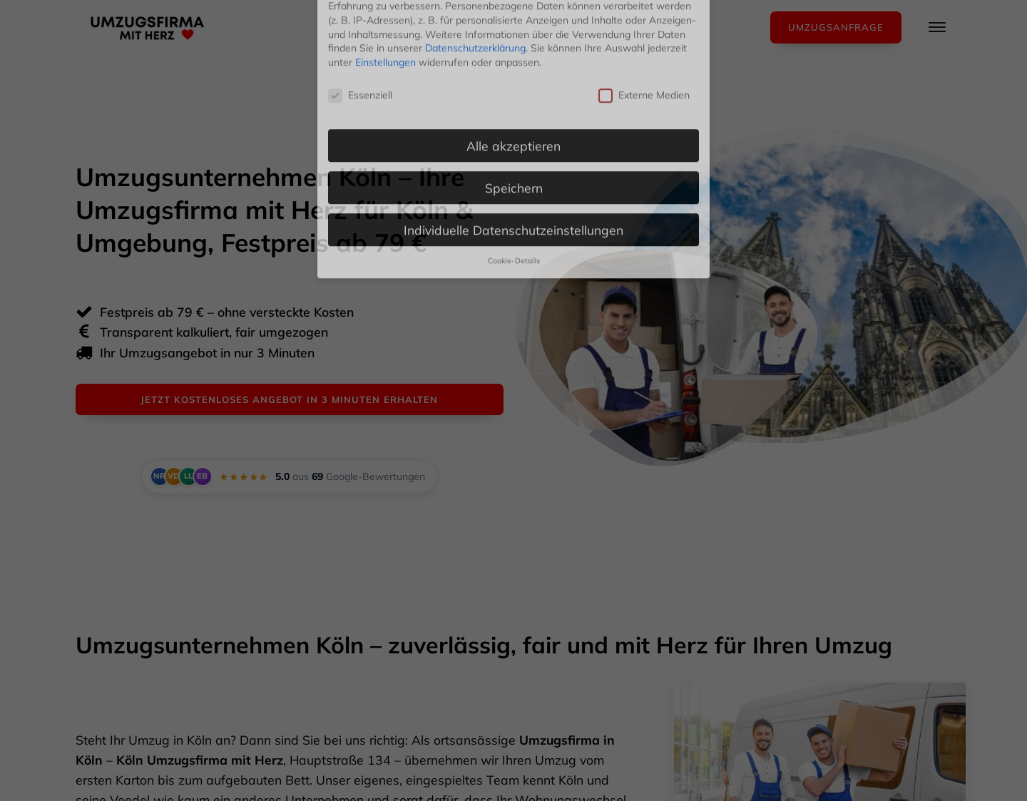 Aktuelle Website-Vorschau von Köln Umzugsfirma mit Herz