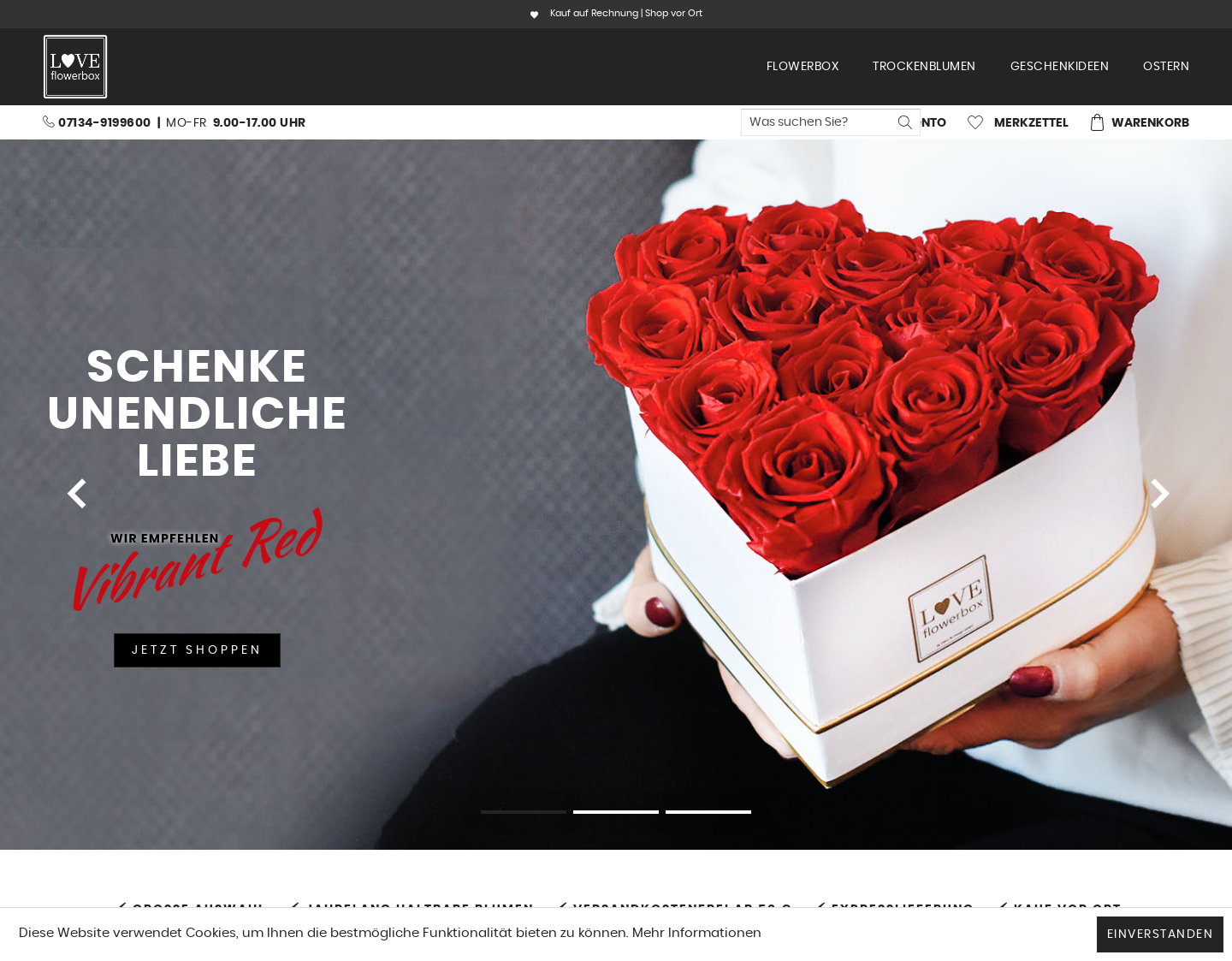 Aktuelle Website-Vorschau von Love Flowerbox - Rosenboxen & Trockenblumen