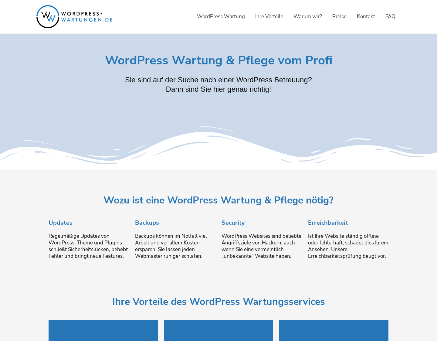 Aktuelle Website-Vorschau von WordPress-Wartungen