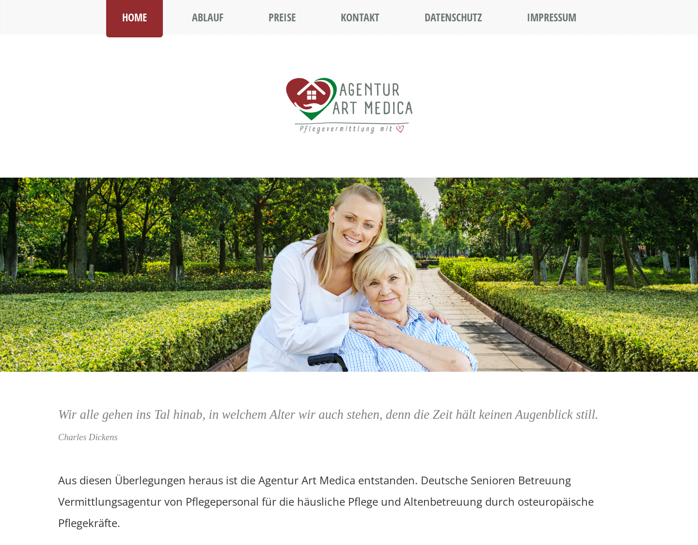 Aktuelle Website-Vorschau von Agentur Art Medica & Betreuungskraftvermittlung