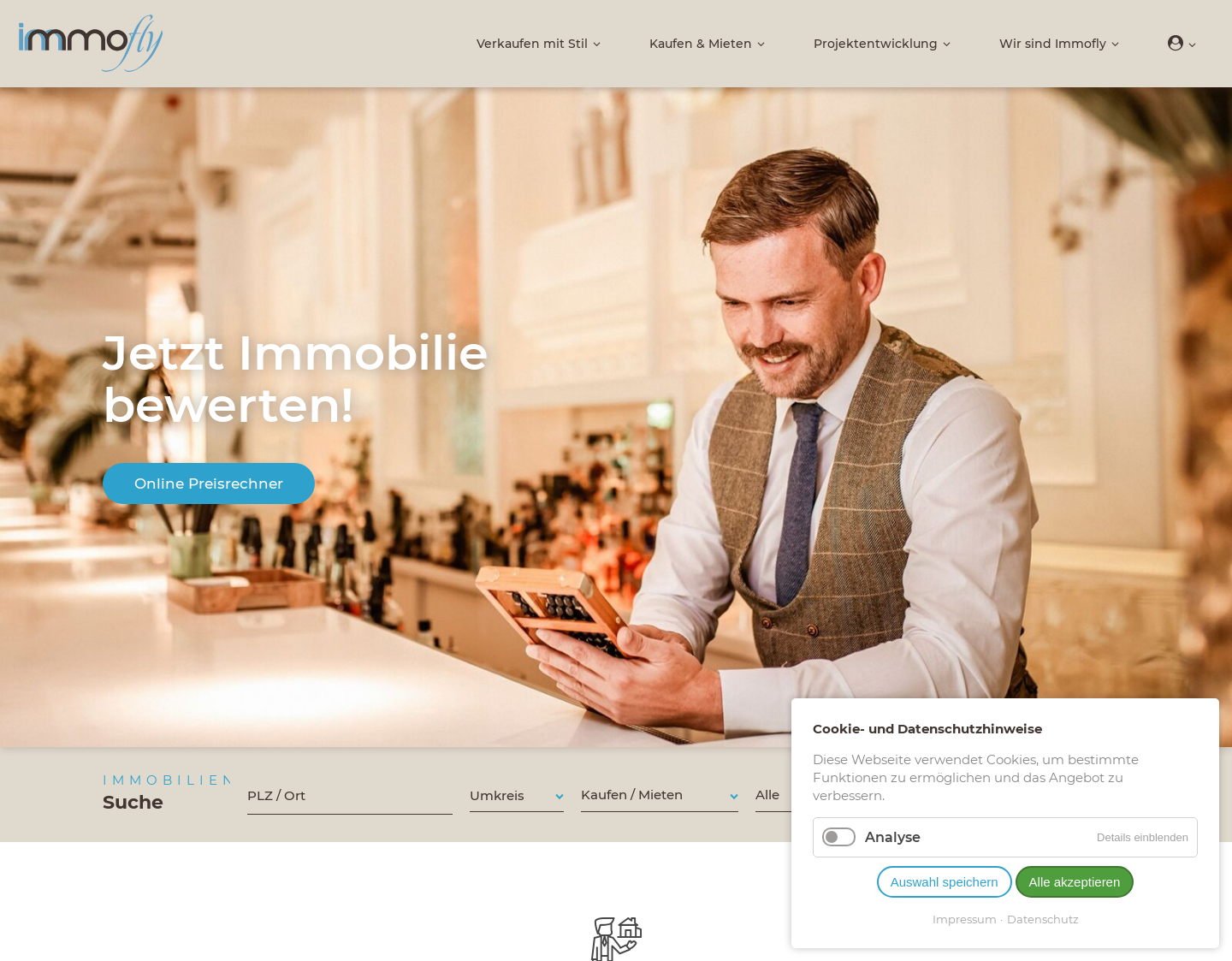 Aktuelle Website-Vorschau von Immofly OHG - Immobilienmakler Düsseldorf