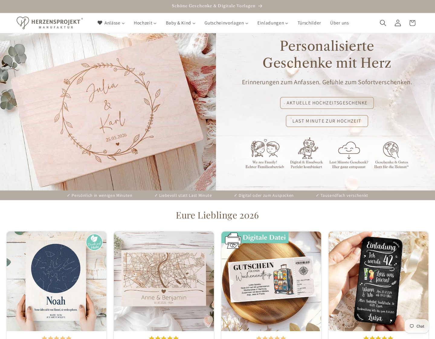 Aktuelle Website-Vorschau von Herzensprojekt Manufaktur