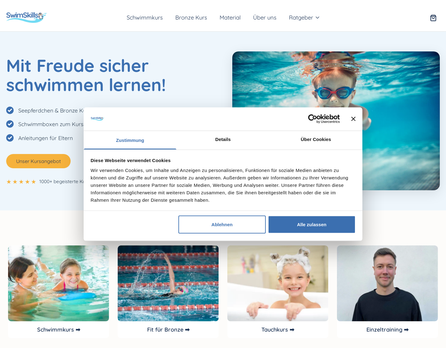 Aktuelle Website-Vorschau von Swim Skills