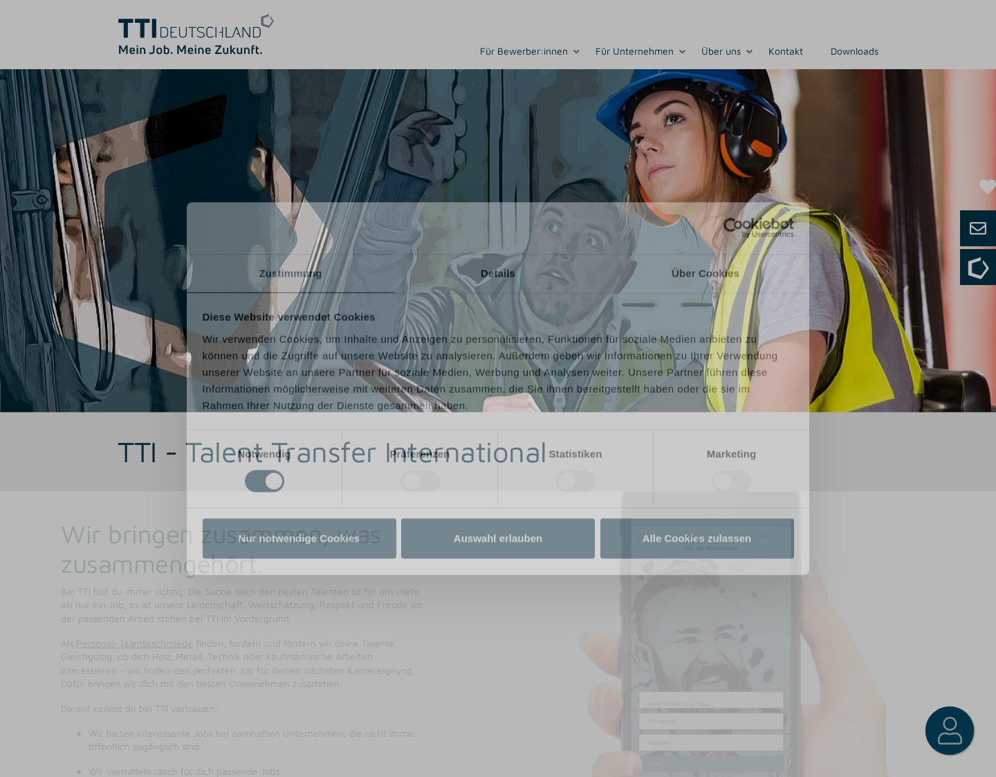 Aktuelle Website-Vorschau von TTI Personaldienstleistung Deutschland