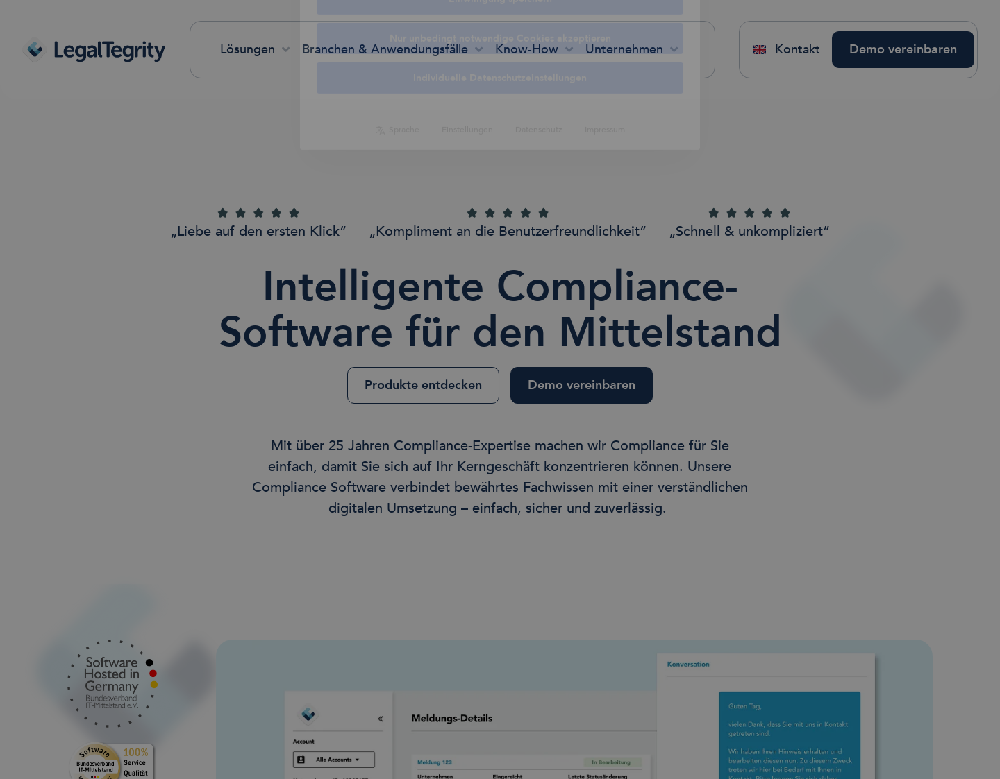 Aktuelle Website-Vorschau von LegalTegrity GmbH