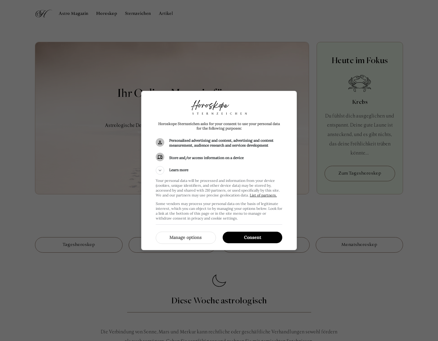 Aktuelle Website-Vorschau von Horoskope und Sternzeichen