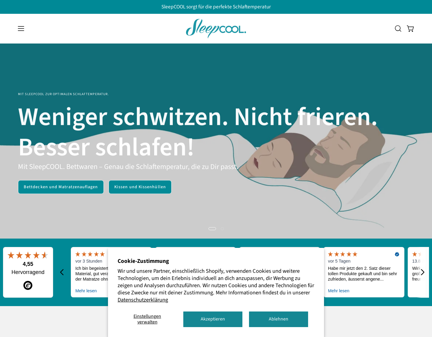 Aktuelle Website-Vorschau von SleepCOOL