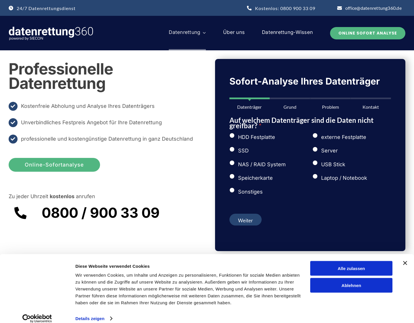 Aktuelle Website-Vorschau von SIECON Datenrettung & Datenwiederherstellung
