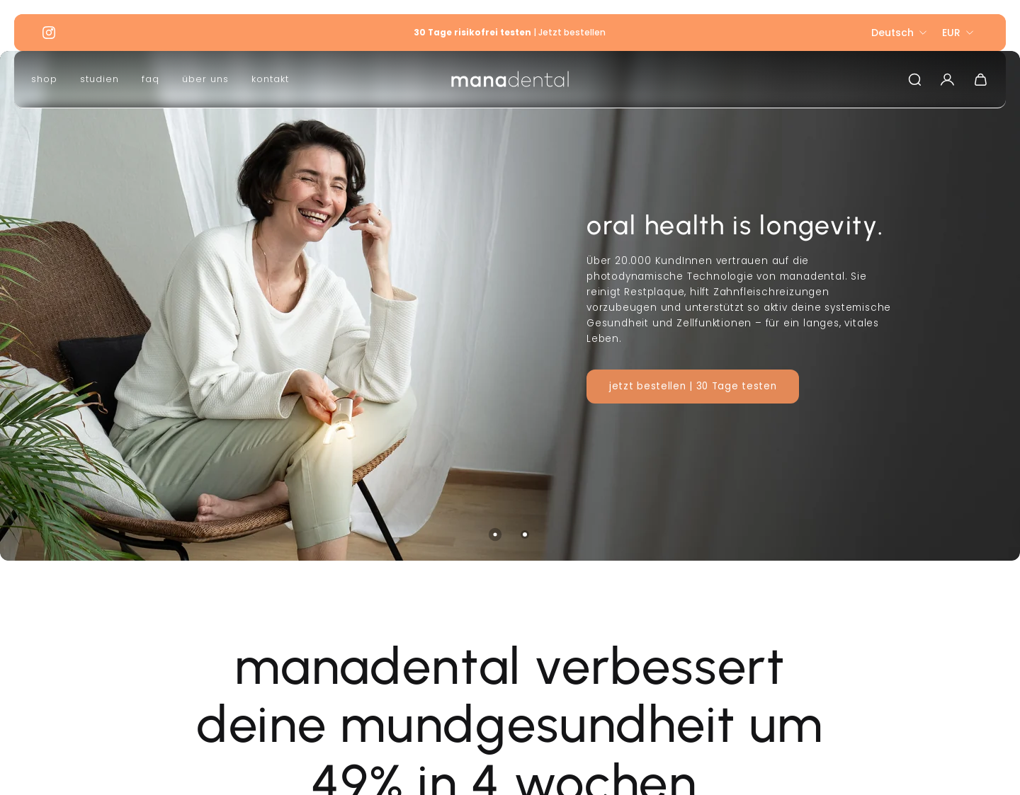 Aktuelle Website-Vorschau von manadental - stärkt dein Zahnfleisch