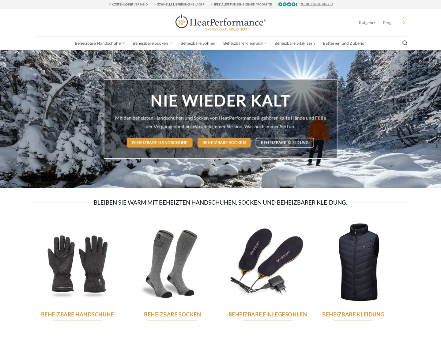 Aktuelle Website-Vorschau von HeatPerformance - beheizbarere Kleidung