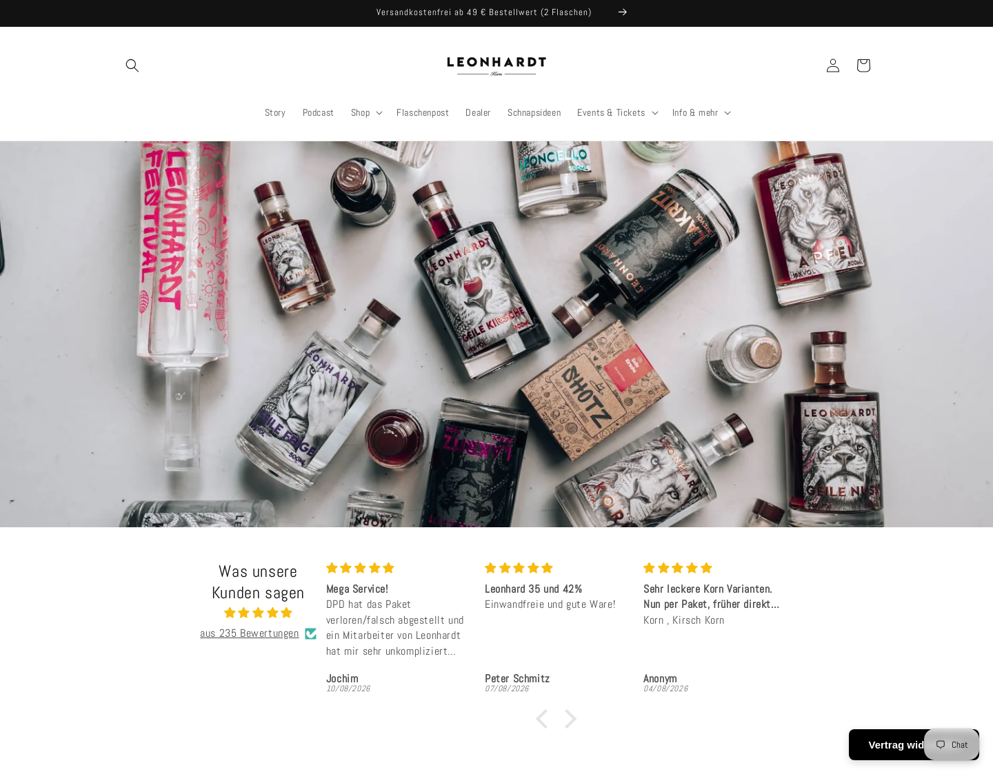Aktuelle Website-Vorschau von Leonhardt Spirituosen GmbH