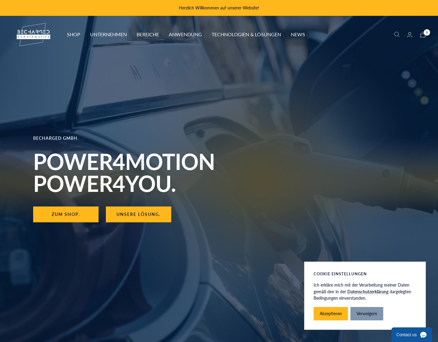Aktuelle Website-Vorschau von becharged Backend für Ladeinfrastruktur