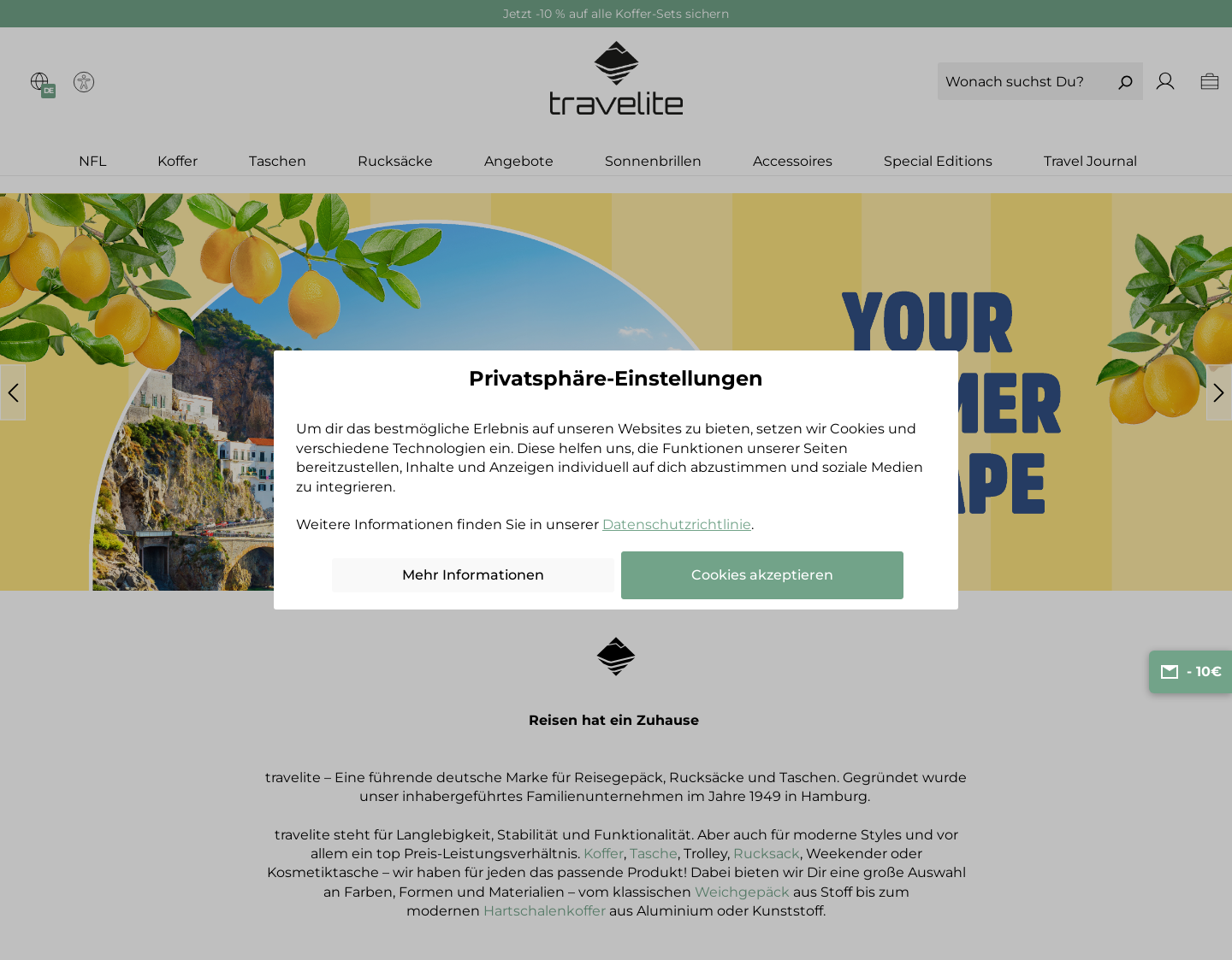 Aktuelle Website-Vorschau von travelite GmbH + Co. KG