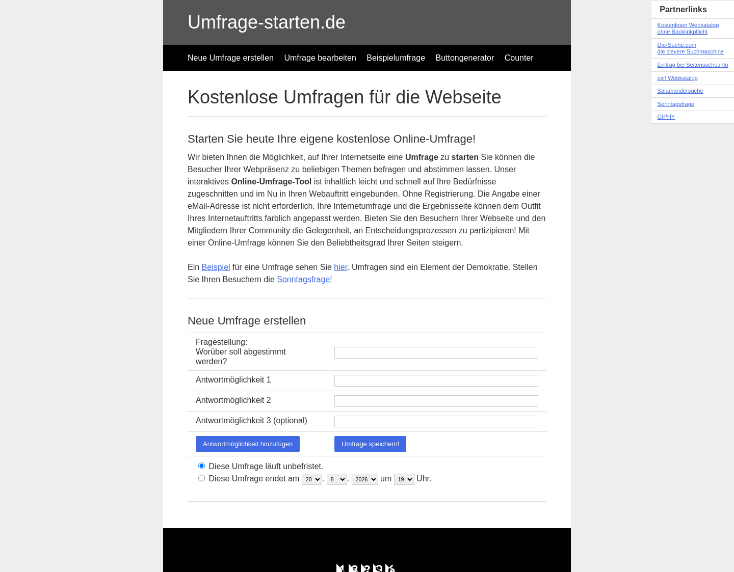 Aktuelle Website-Vorschau von Kostenlose Umfragen für Ihr Webseite