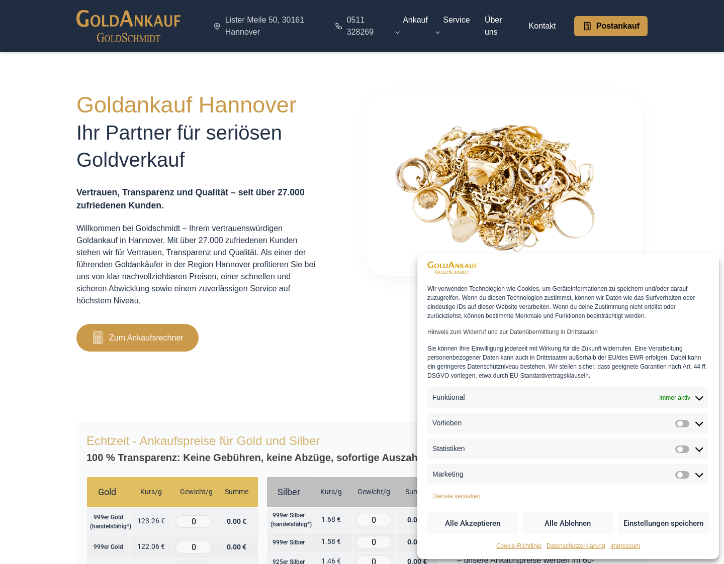 Aktuelle Website-Vorschau von Goldankauf Hannover- Goldschmidt