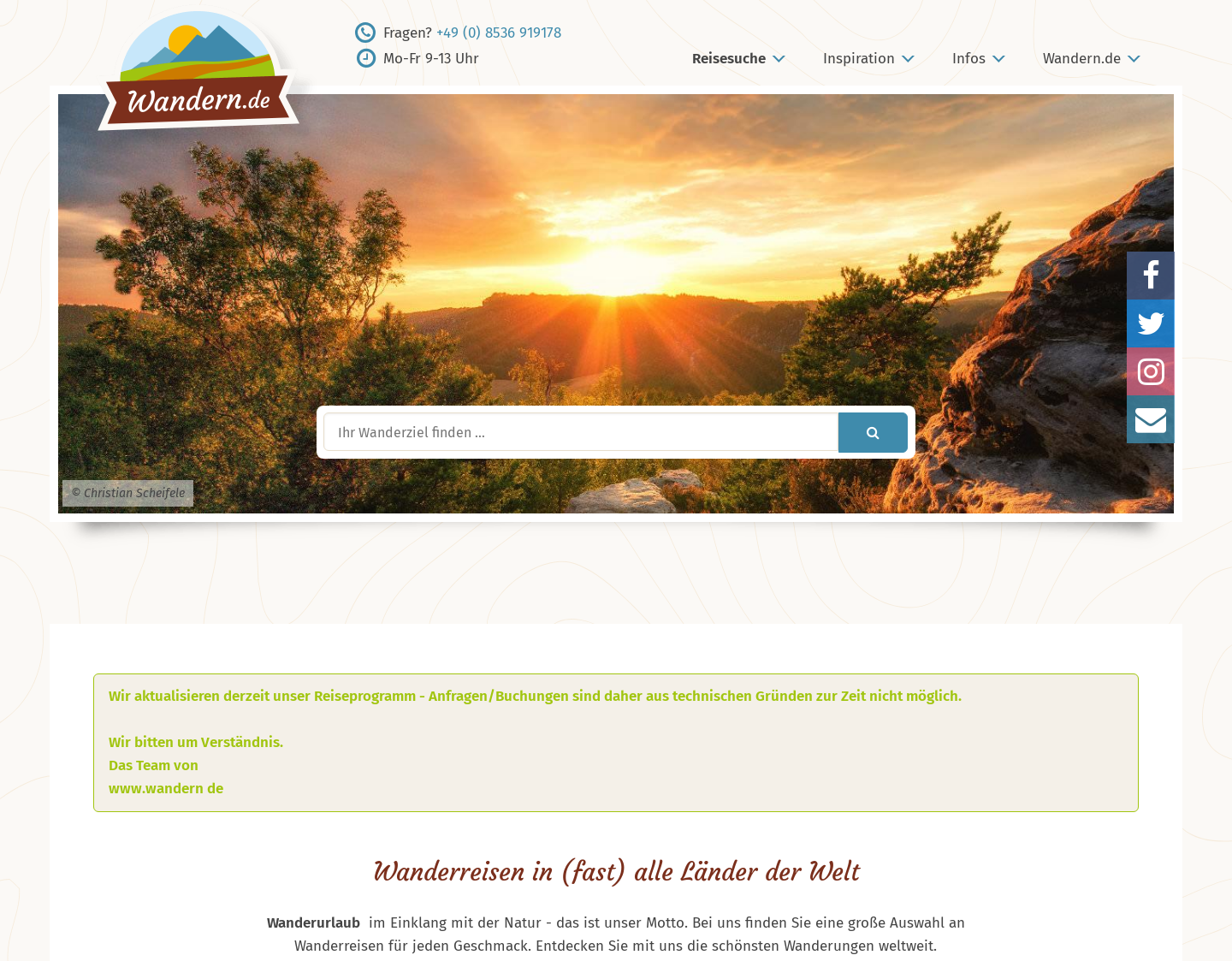 Aktuelle Website-Vorschau von Wandern.de