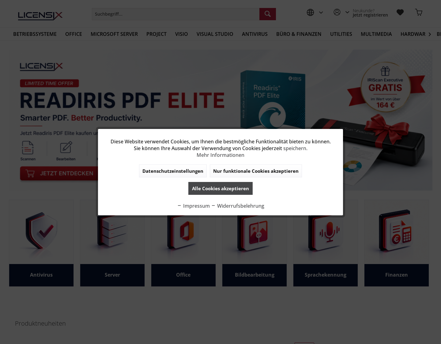 Aktuelle Website-Vorschau von Microsoft Lizenzen und Software Download