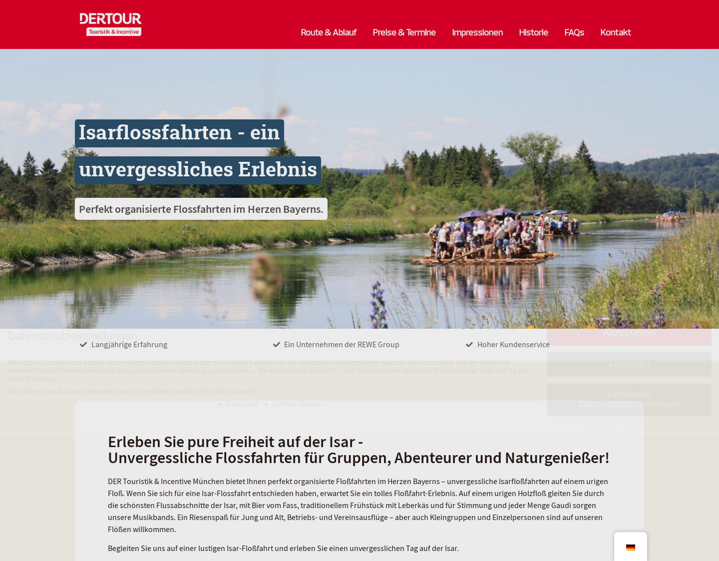 Aktuelle Website-Vorschau von Isarflossfahrten - DER Deutsches Reisebüro GmbH